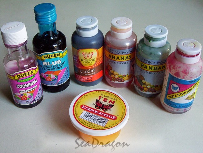 flavoured coloured gels, food colourings & ovalette