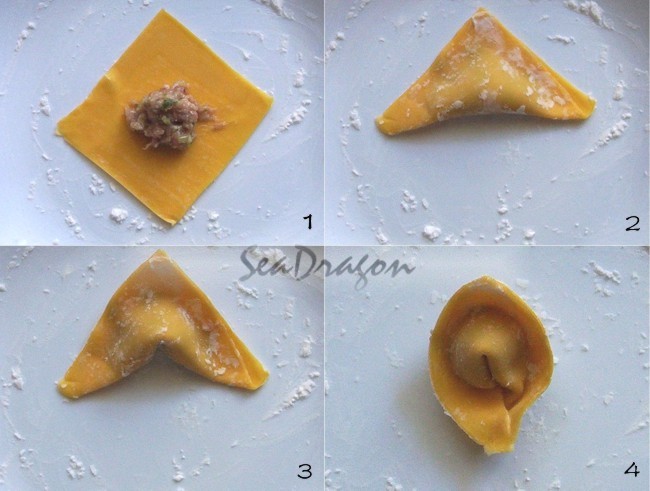 wonton wrapping technique - ingot shape